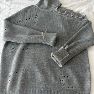 Lovers + Friends Gray Distressed Turtleneck Sweater